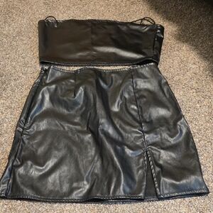 Black Faux Leather Two-Piece Set